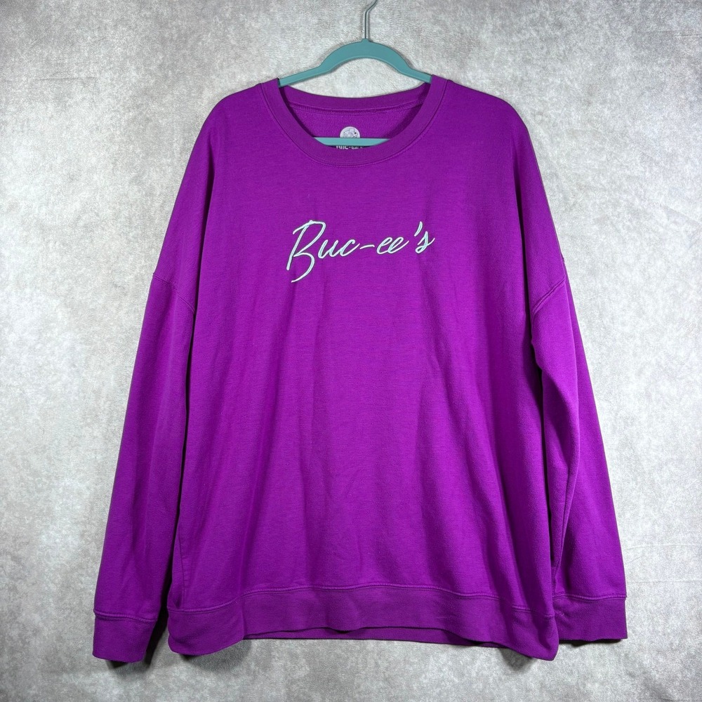 Buc-ees Sweatshirt Mens Large Purple Fleece Pullover Crew‎ Neck Embroidered Logo